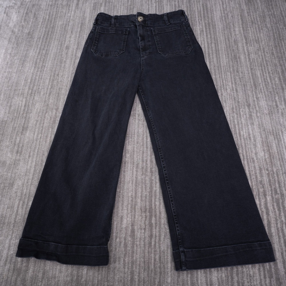 Maeve The Colette Wide Leg Jeans Womens 31 Black Excellent Cropped High Rise